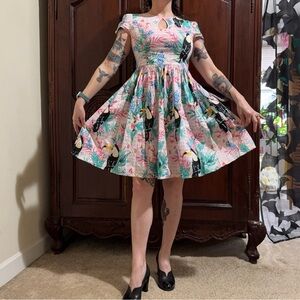 Hell Bunny Pink and Green Tropical Mini Dress